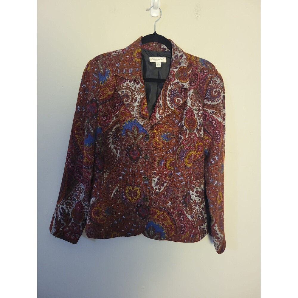 Coldwater Creek Red Paisley Peplum Jacket Sz L